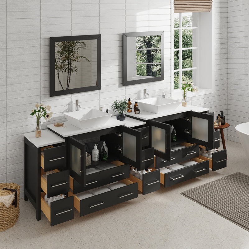  96" Double Bathroom Vanity Set with Mirror, Espresso