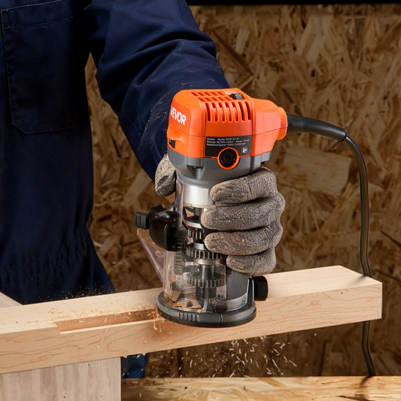 Toupie en bois, 1 HP 710W, toupie à vitesse variable avec pince 1/4 po, coupe-bordures à bord compact avec base fixe, plongeante et inclinable, démarrage en douceur, pour le travail du bois, la taille, les projets de bricolage, avec cordon