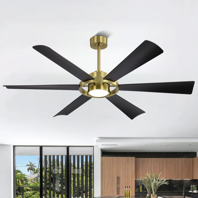 Ventilateur de plafond à 6 pales en plastique ABS avec moteur à courant continu réversible à 6 vitesses, noir et or