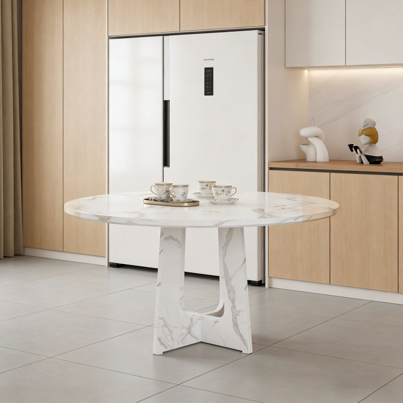 Table de salle à manger de 47,24 pouces pour 4 personnes, table de cuisine en panneau de fibres à densité moyenne avec finition en marbre blanc, capacité de poids de 300 lb, facile à assembler, idéale pour la salle à manger