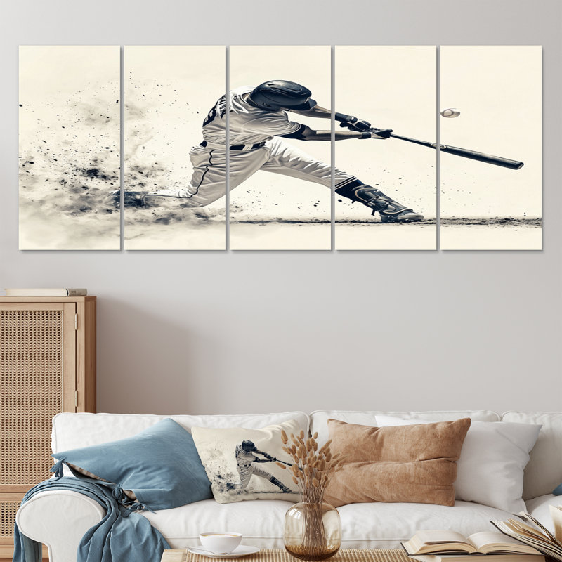 «Grey Baseball Minimal Swing Ii Accents With», ensemble d'art mural de baseball sport, H 32 po x l 80 po