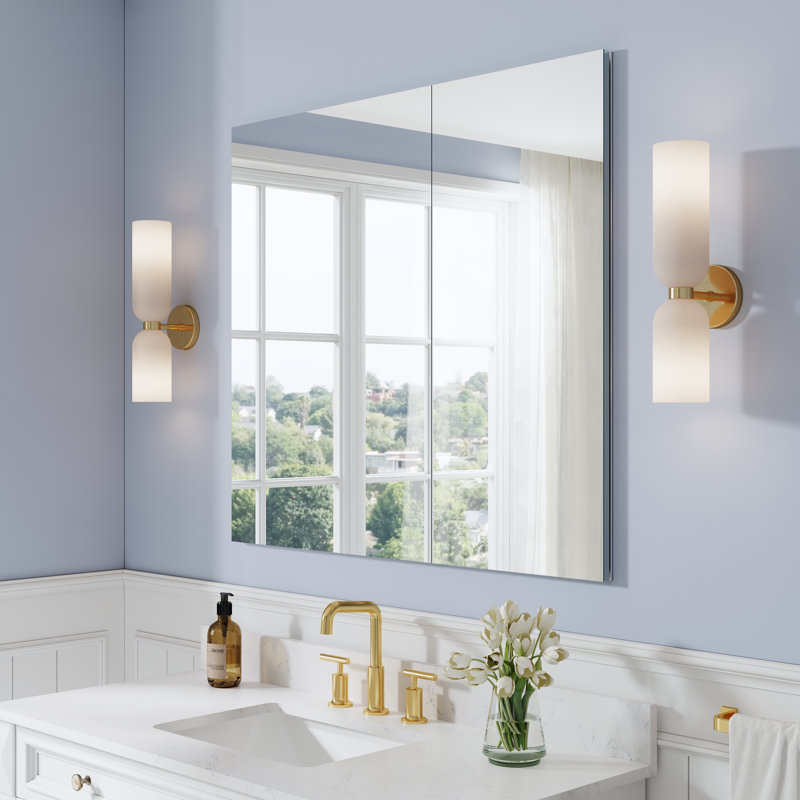 Armoire à pharmacie à miroir de salle de bain l 40 po x H 36 po, encastrée ou à fixation en surface avec tablettes en verre réglables