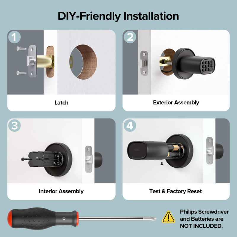 Black Keyless Entry Door Knob with Keypad and Zinc Alloy
