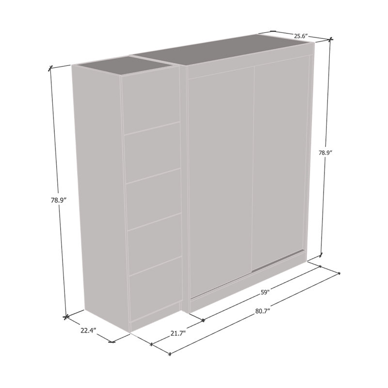 Armoire 80,7 "avec 1 miroir Aria Aria, Gris, H 79 po x l 81 po x P 26 po