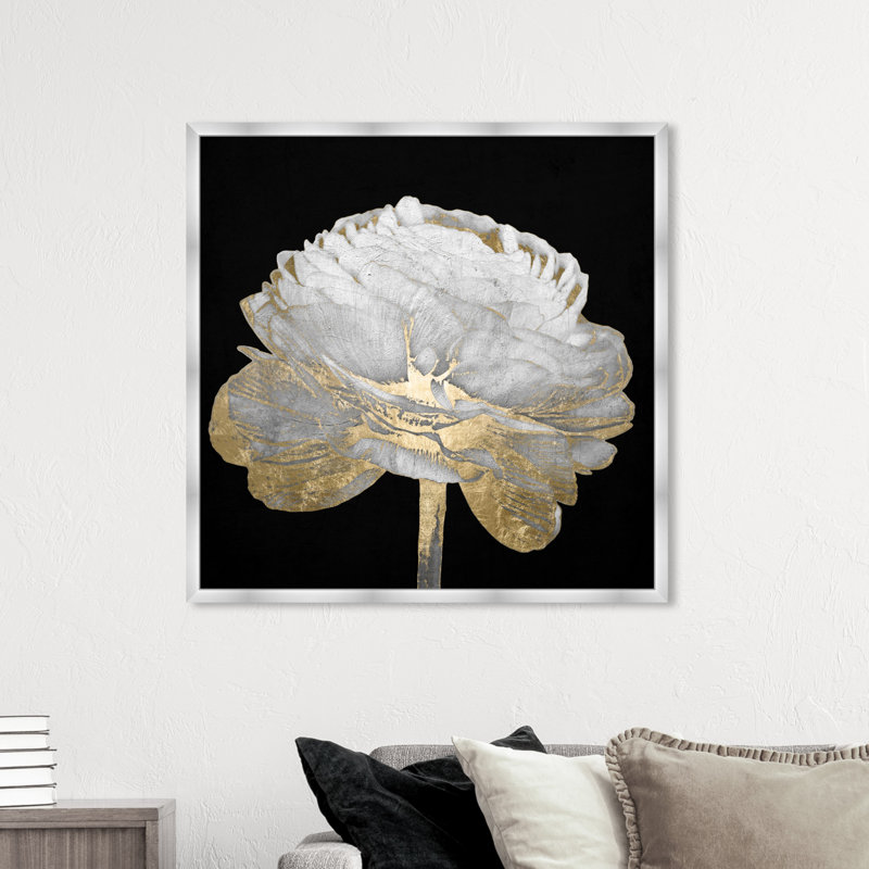 Gold And Light Floral " Gold And Light Floral II " by Oliver Gal Painting Print, Silver Framed, 42" H x 42" W