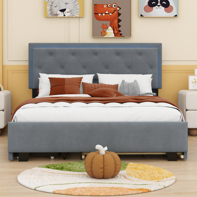 Upholstered Velvet Panel Headboard Design Bed