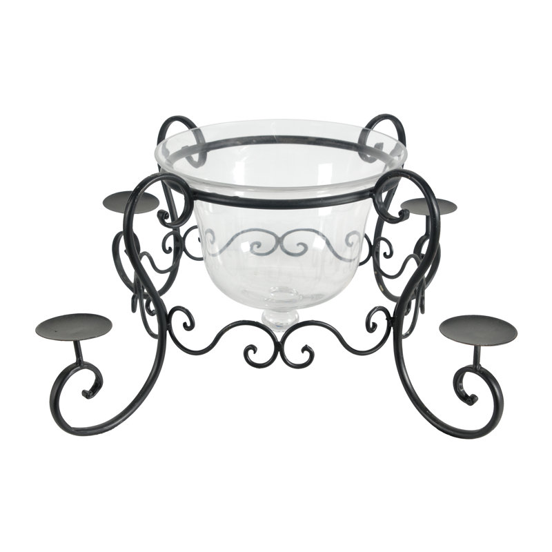 Bougeoir en fer forgé avec cloche en verre