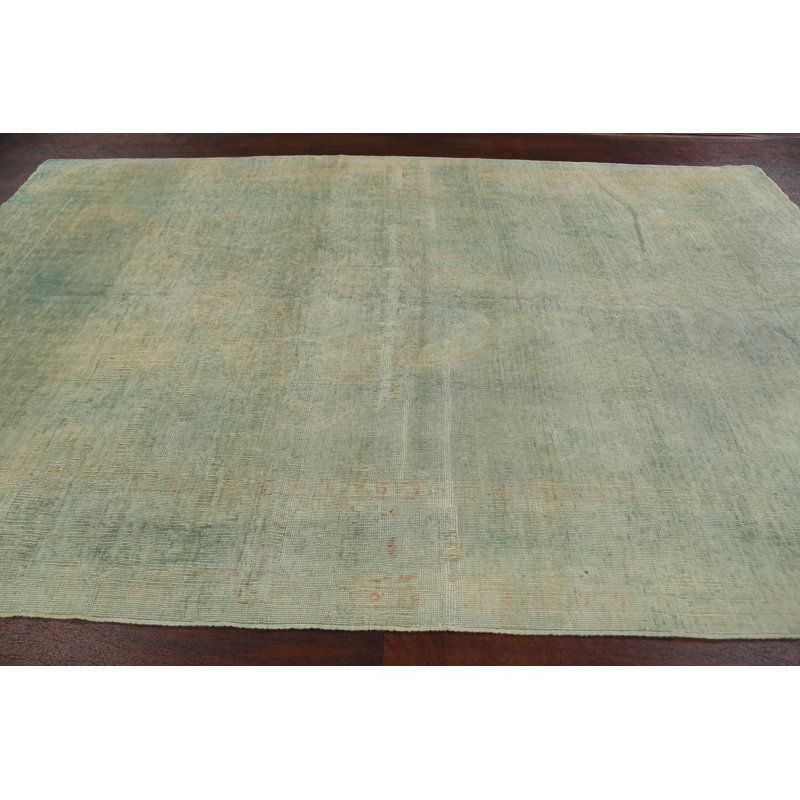 Tapis décoratif en laine de conception unique Oushak vert de 6 pi 11 po x 10 pi 6 po noué à la main