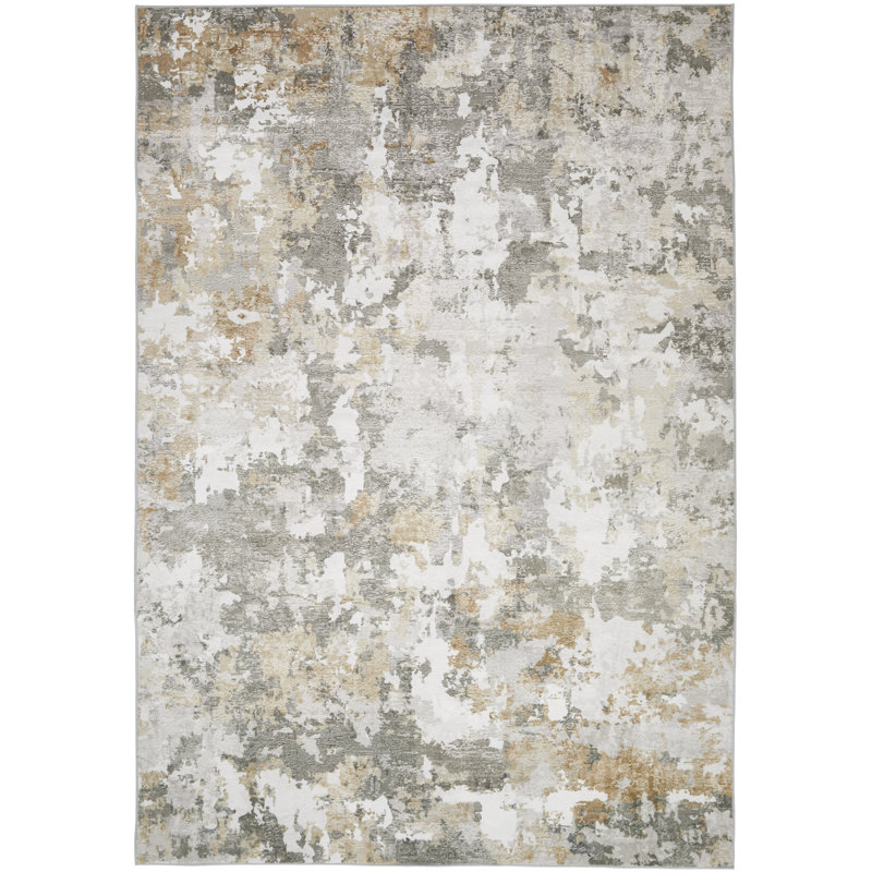Abstract Beige Grey Washable/Stain Guarded Area Rug, Rectangle 120 x 180 cm