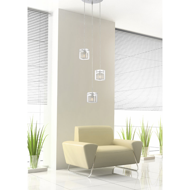 Suspension carrée 3 lumières grappe Rothley