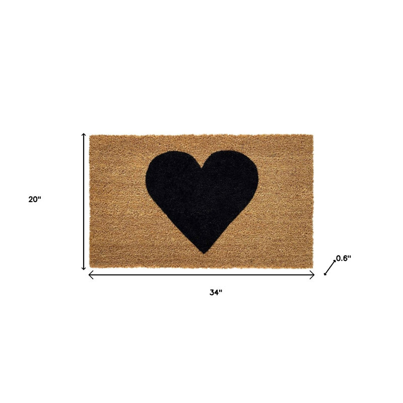 20" X 34" Brown And Black Heart Outdoor Coir Door Mat
