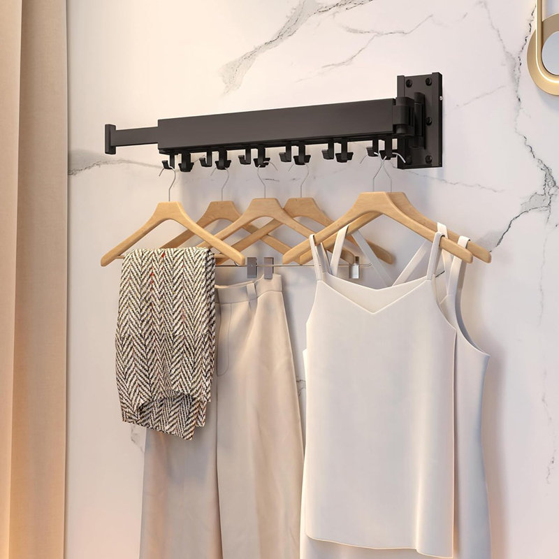 Wall-mounted Folding Clothes Rack – Collapsible Laundry Drying Rack With J Hooks
