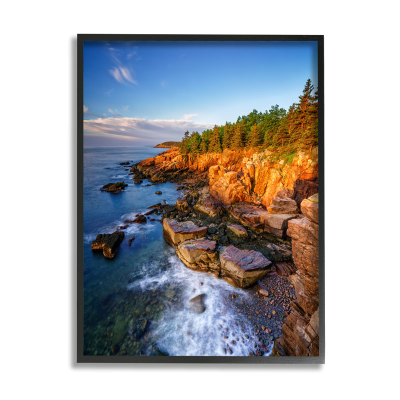 «Rocky Cliff Shore Beach Foam» par Rick Berk - photographie à cadre flottant sur bois, Giclée encadrée noir minuit