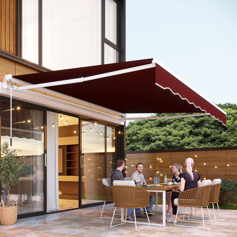 AECOJOY Manual Retraction Slope Patio Awning, 98.4" W x 78" D, Wine Red, Solid Color