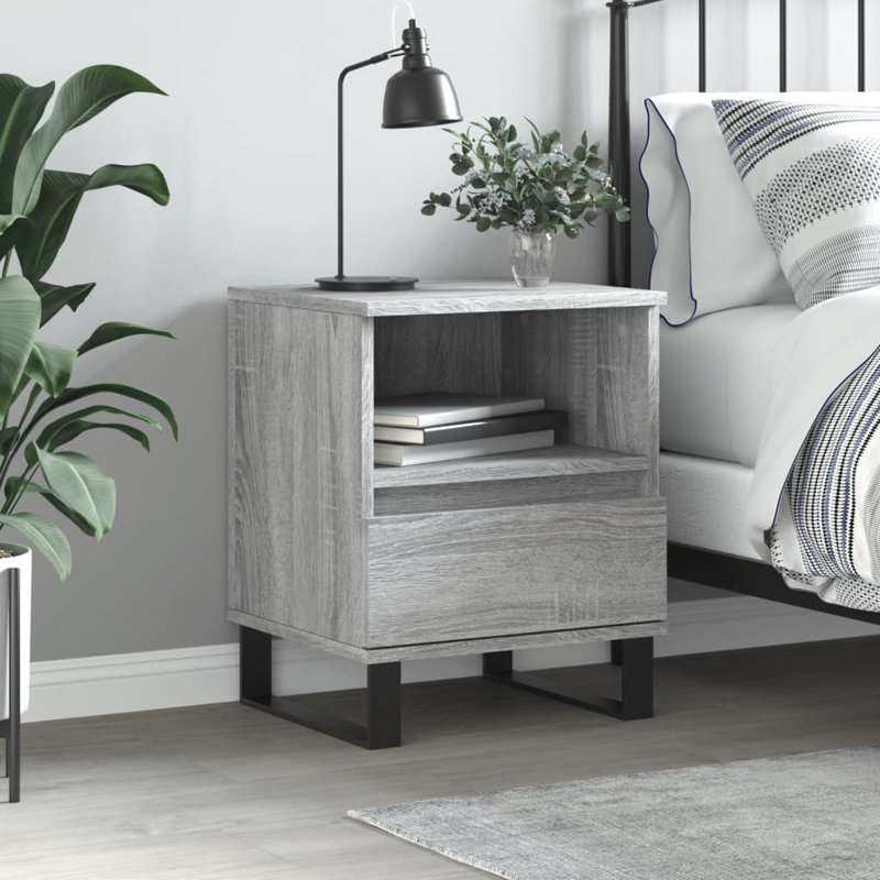Molla 40cm W Manufactured Wood Bedside Table, Grey Sonoma, Set Of 2