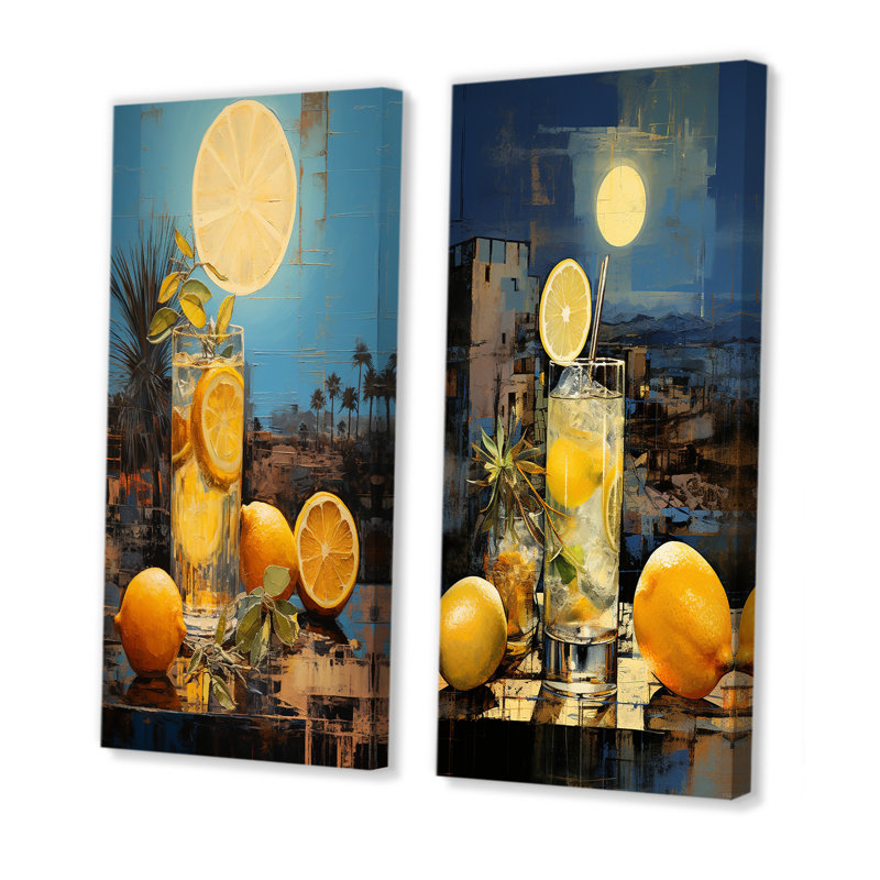 Téquila, crépuscule, horizon mexicain - ensemble de 2 reproductions d'art cocktails, Toile tendue, H 32 po x l 33 po