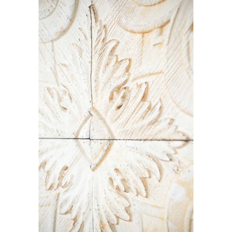100% Fir Wood Distressed Wall Panels 17.5X17.5", Intricate Medallion, White-Wash Finish For Various Interior Designs 17.5X17.5" Wooden Square Panels, Wood, Ornamentation Different Looks