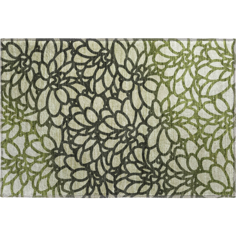 Premium Machine Washable Mayfield AMF2412 Floral Rug, Aloe, 2'6" x 3'10"