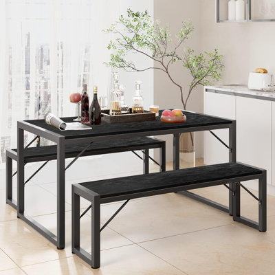 Ensemble de table de salle à manger 45,5 "pour 4 personnes avec 2 bancs, structure en métal et panneau de fibres à densité moyenne
