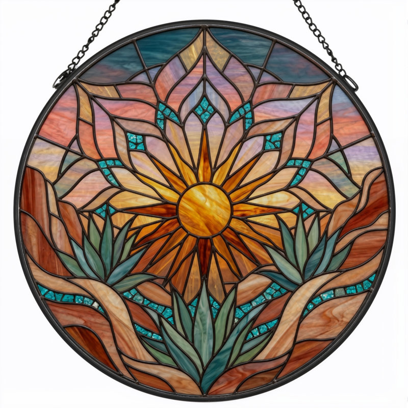 Stained Glass Stained Glass Window Panel，7.8H, 7.8"H