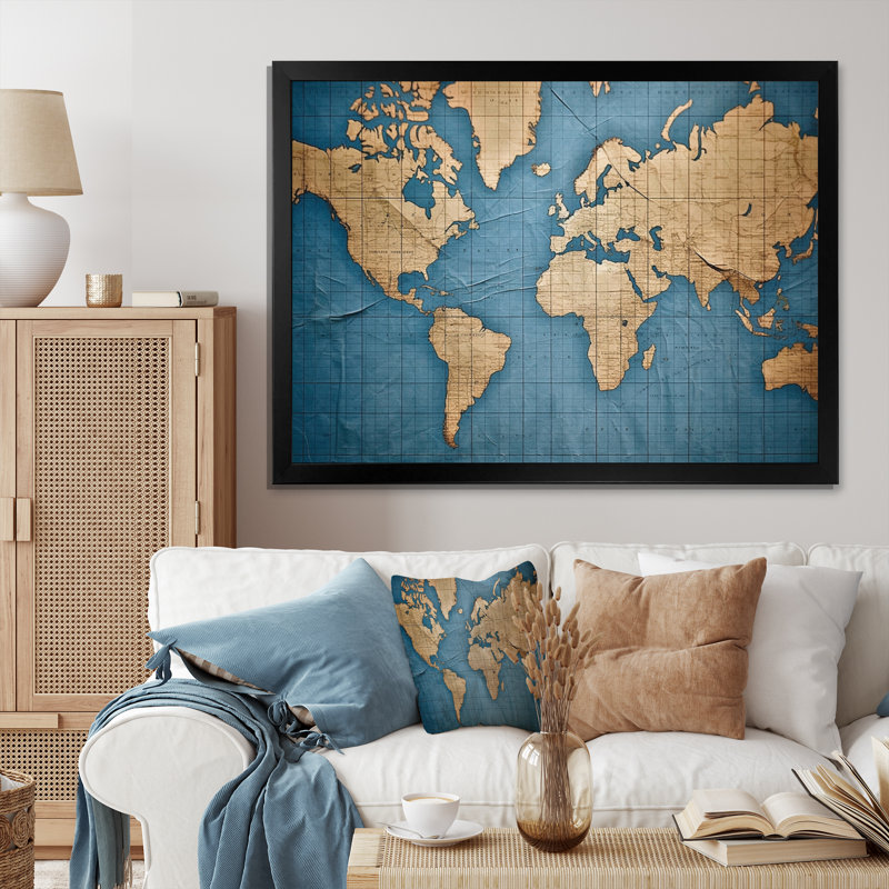 Ancienne carte du monde VII, reproduction d'art sur toile, H 16 po x l 32 po x P 1 po, Cadre simple noir