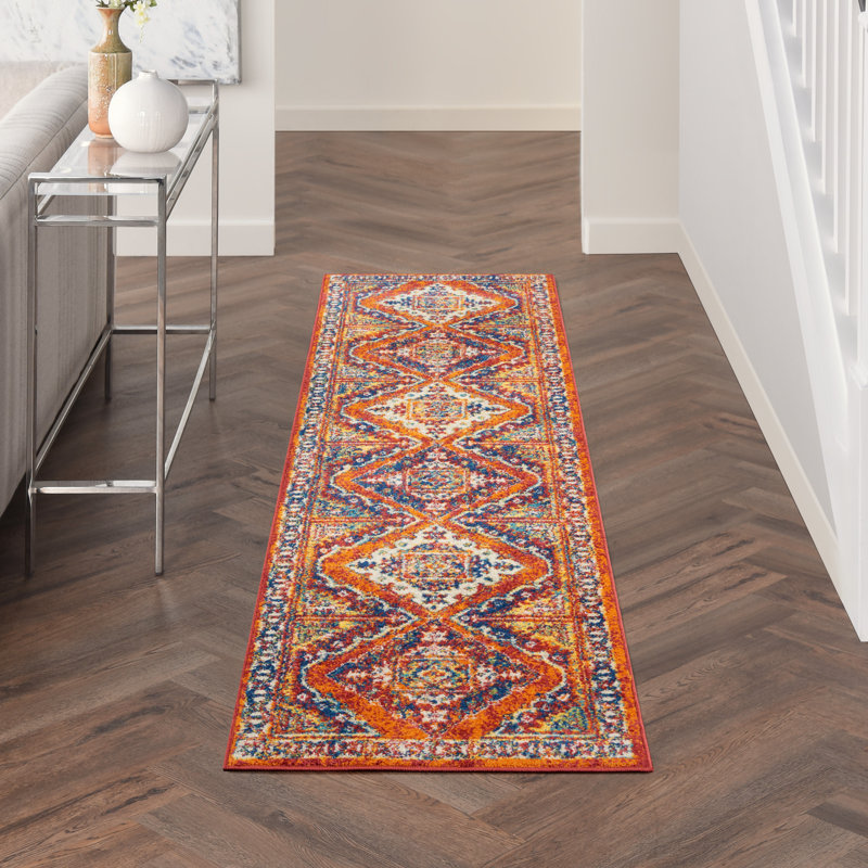 Tapis oriental traditionnel orange Lakenya, Tapis de couloir 2 pi 3 po x 7 pi 6 po