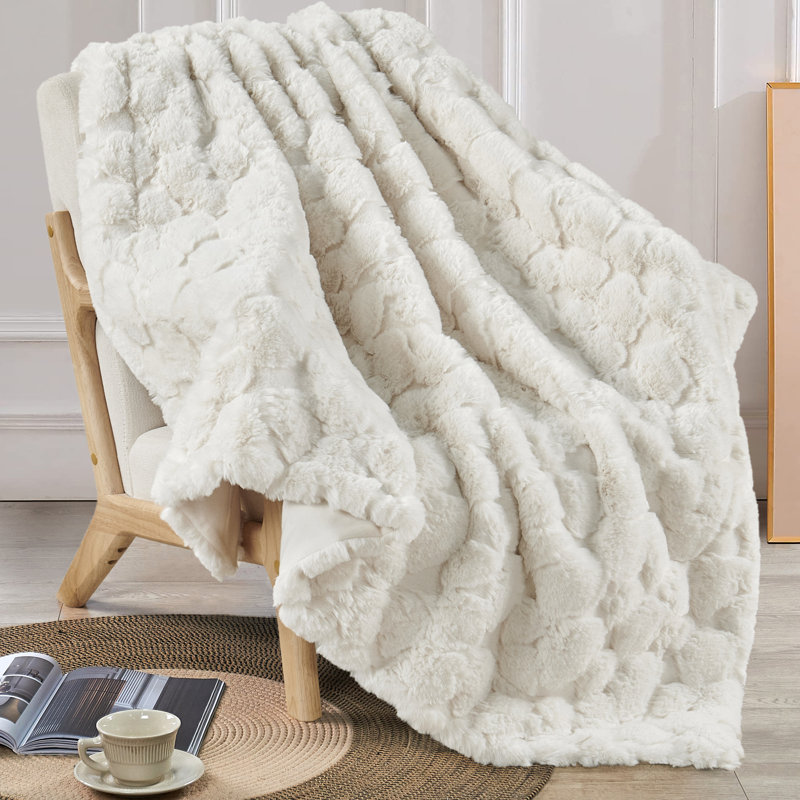 Knitted Throw Blanket, White, 127cm W x 152.4cm L