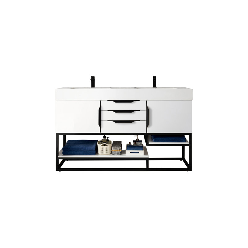 Columbia 59'' W Double Vanity, Latte Oak, Radiant Gold, White