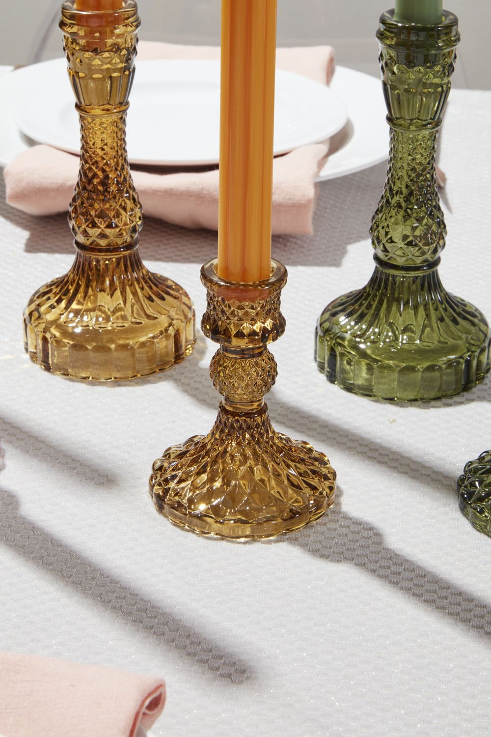 Samira Glass Tabletop Candlestick, Amber