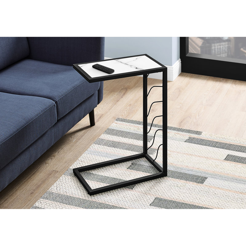 Table de collation de salon contemporain avec finition blanche non lustrée et stratifié latéral en métal noir pour l'intérieur de la chambre à coucher