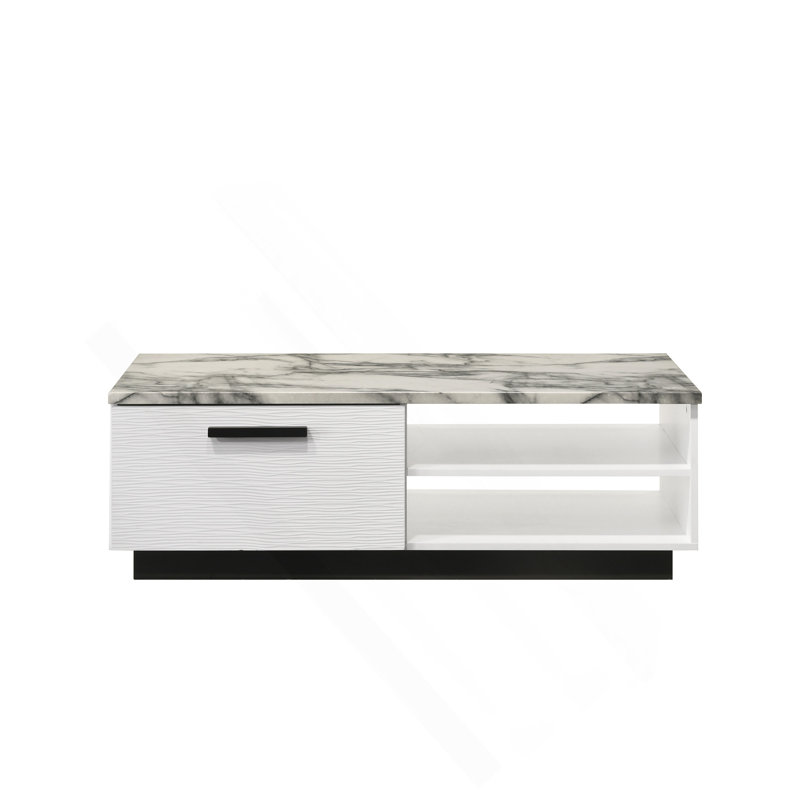 Table basse, 47 po blanc avec plateau en faux marbre blanc Matilda