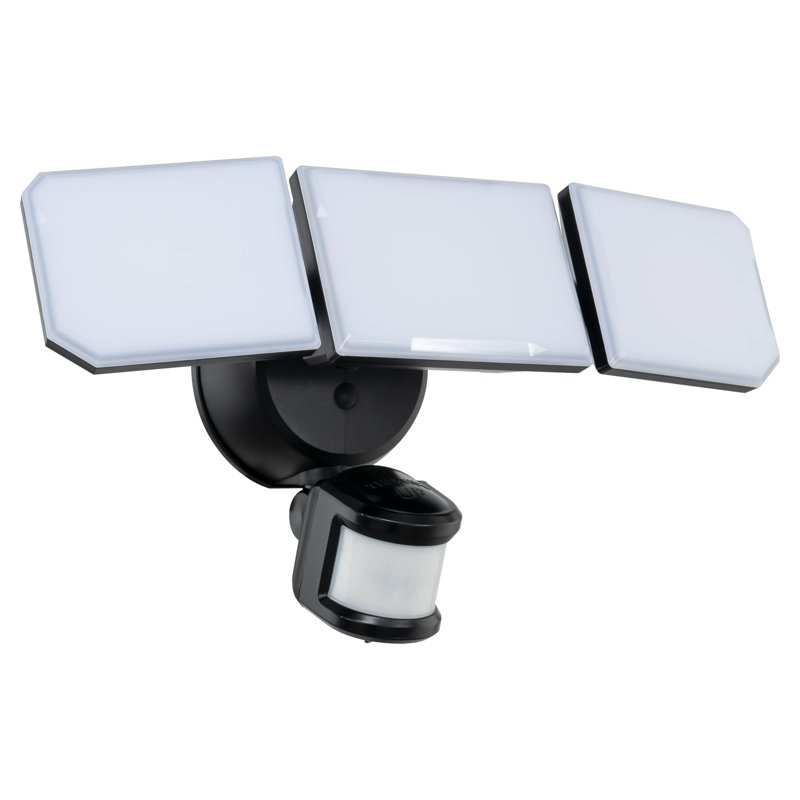 Applique murale d'extérieur et de sécurité East Grove Home Guardian avec 3 lumières, 3 400 lumens, 30 watts et capteur de mouvement et photo programmable noir