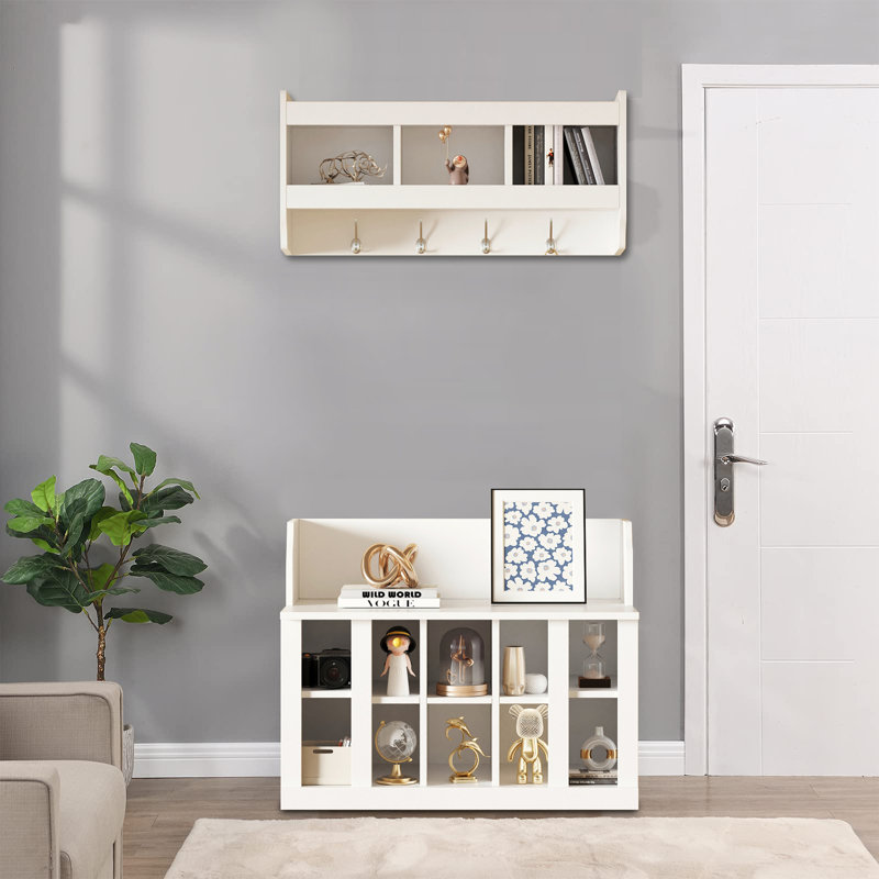 Banc de rangement en bois pour chaussures, Blanc