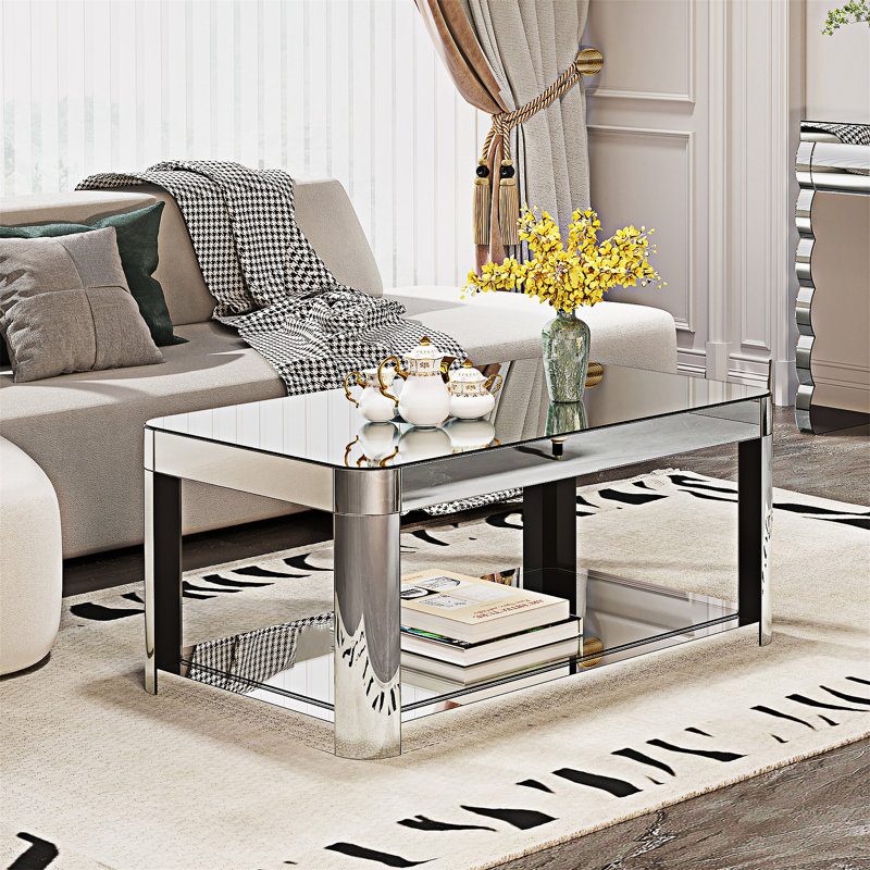 Mirror Coffee Table with Glass Top
