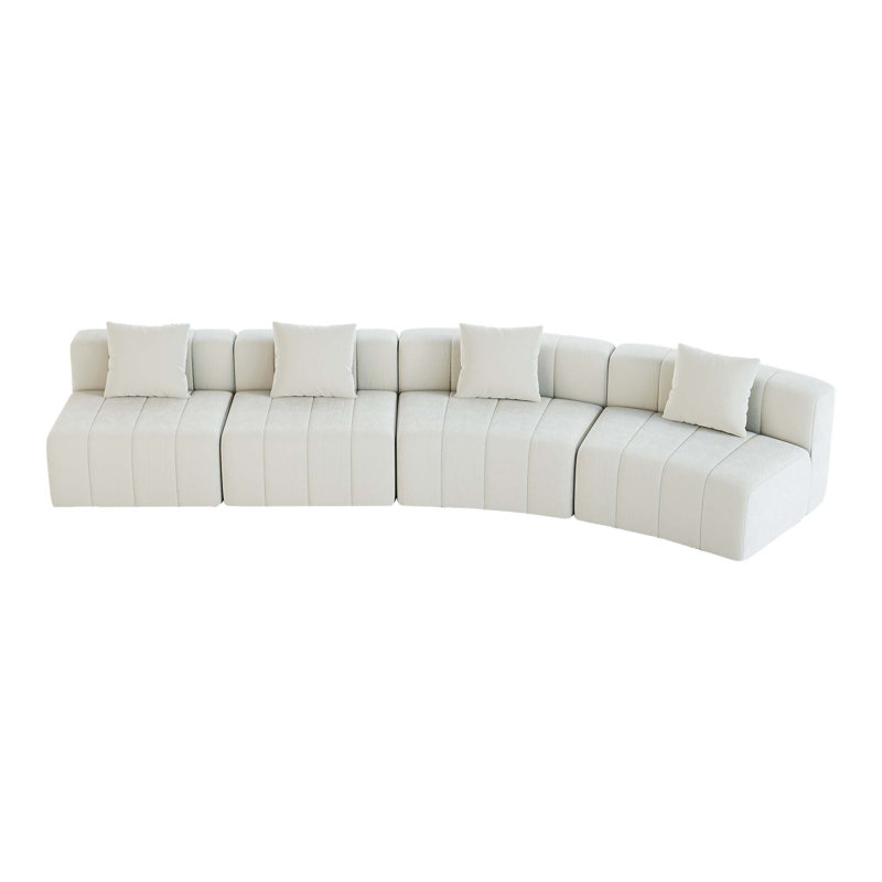 Chenille curved sectional sofa with 4 pillows,Curved Symmetrical Modular Sofa Sectional ,2 curved seats and 2 single seats