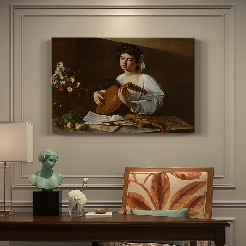 Caravage «The Lute Player (Hermitage Version)», art mural de qualité musée sur toile tendue, 24 x 36