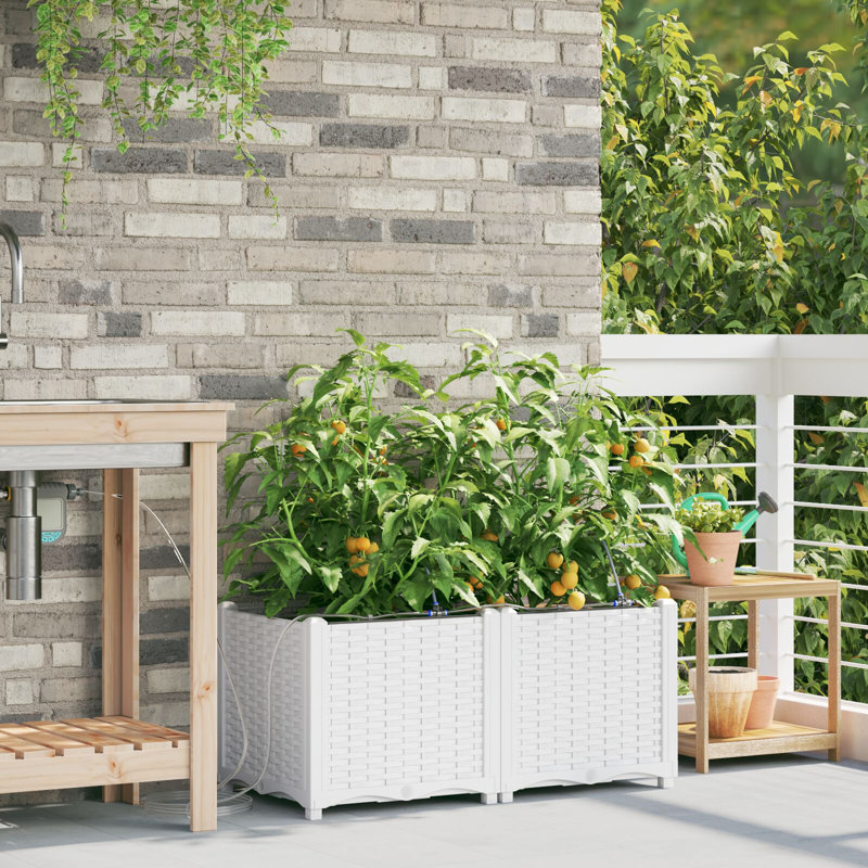 Garden Planter Steel Box Outdoor Modern Decor Urban Gardening Container, White