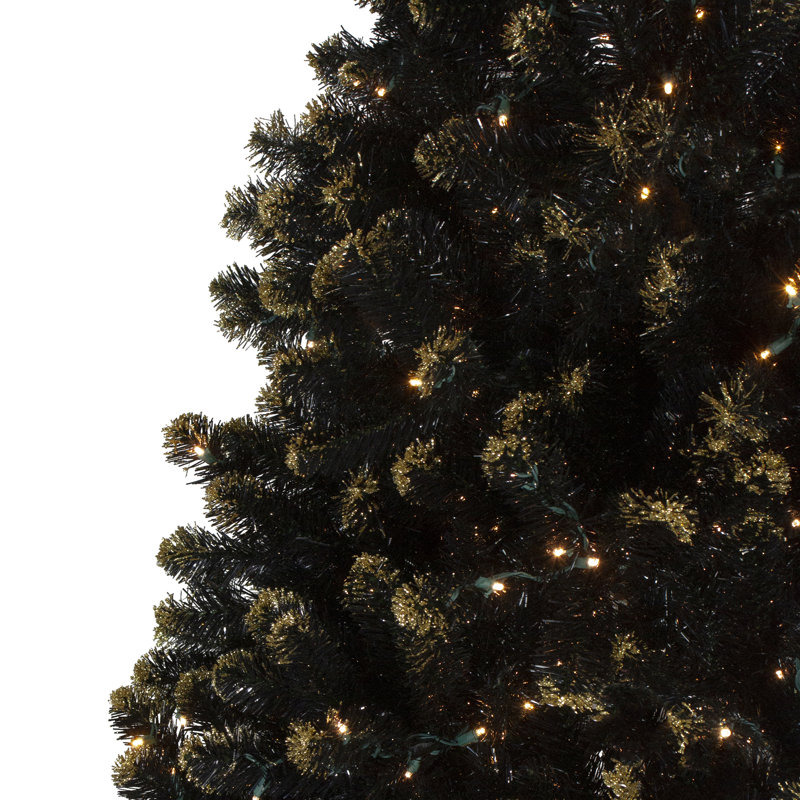 Sapin de Noël artificiel pré-éclairé à DEL en cristal noir avec lumières scintillantes 7,5 pi