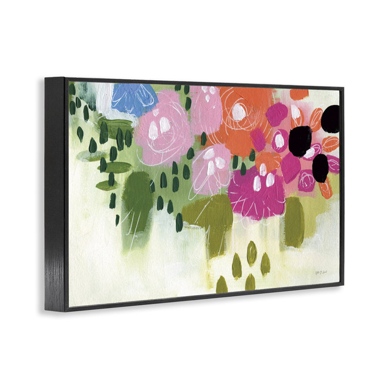 Abstrait floral brossé yvette St. Amant bg-017, Giclée encadrée noir minuit, H 16 po x l 24 po