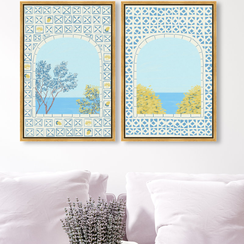 Mediterranean Window Set Set by Oliver Gal, 62"H x 42"W, Gold Floater Frame