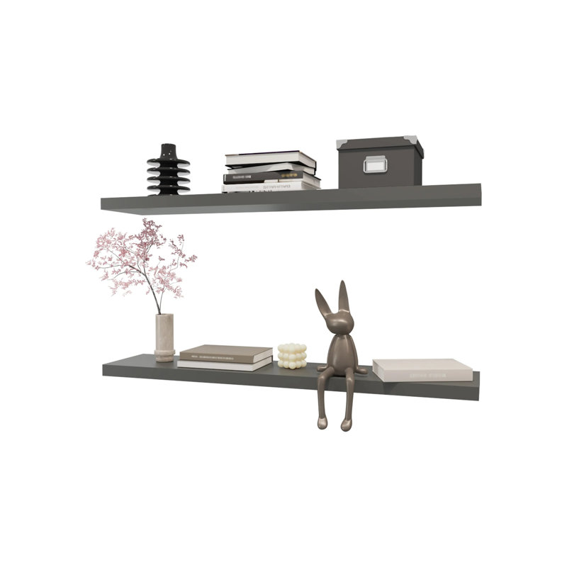 Grey Floating Shelf, Gray, 1.5"H x 47.3"W x 9.8"D