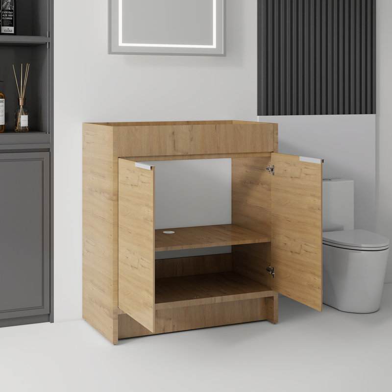 Armoire de meuble-lavabo autoportante en contreplaqué de chêne 30 po avec rangement à double porte, armoire seulement