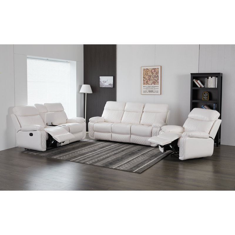 Ensemble de salon inclinable manuel 3 pièces avec porte-gobelets, Blanc