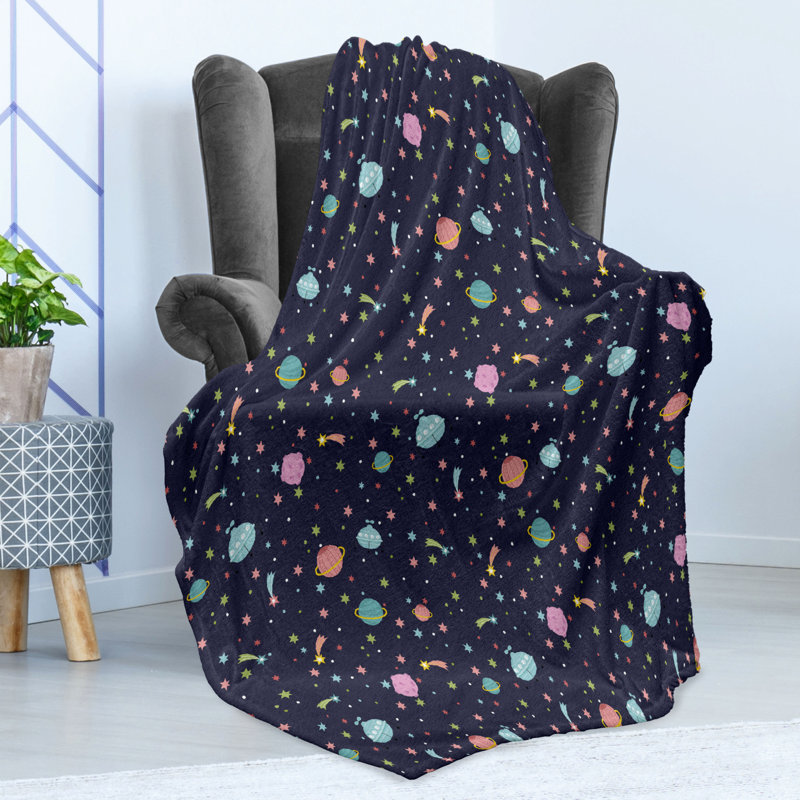 Ambesonne Space Fleece Throw Blanket Alien Planets Asteroid Multicolor, 50" W x 70" L