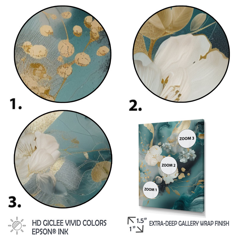 Motif de fleur de marbre doré bleu II - impression, Cadre photo noir, H 20 po x l 12 po x P 1 po