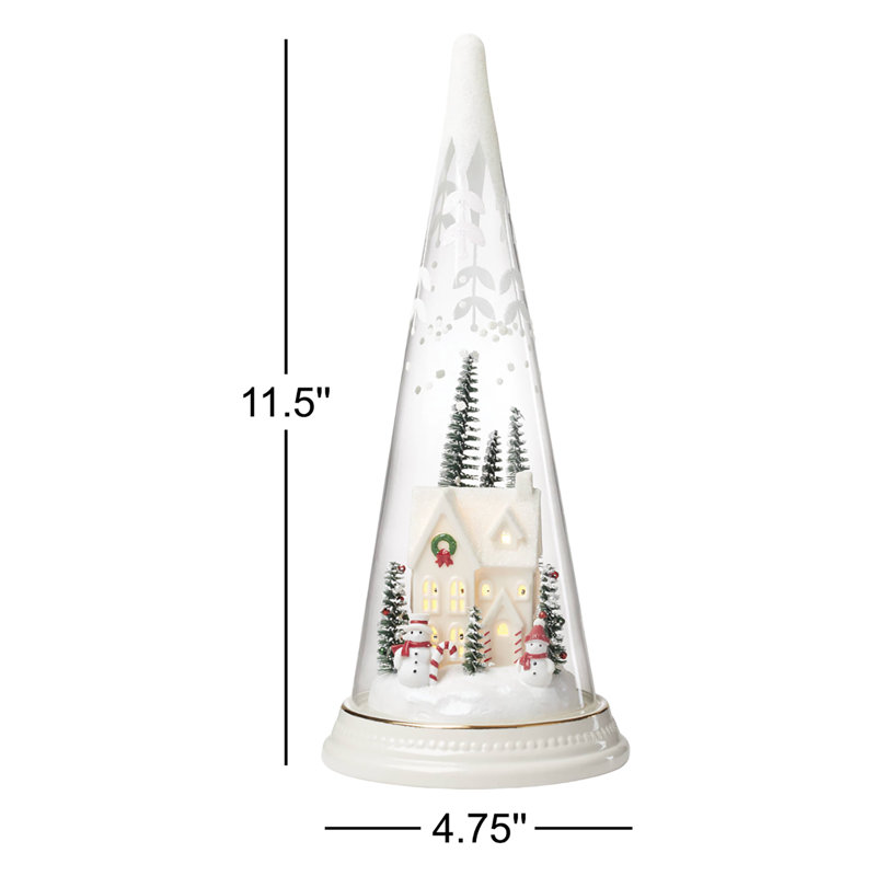 Joyeux et magique cône de Noël éclairé avec scène de maison de campagne