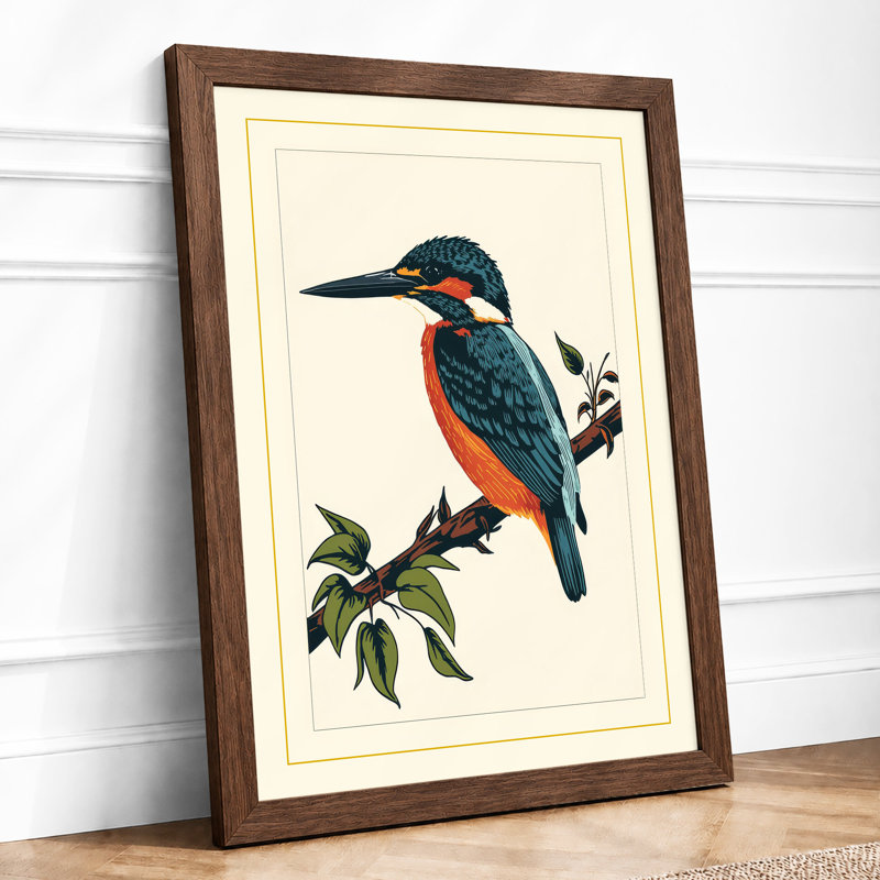 Kingfisher On Branch Botanical - Print, Walnut, A4 - 29.7 x 21.0 cm