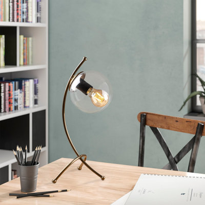 Modern Table Lamp with Metal Body & Glass Cap, Vintage Color, 16.9 x 7.1 x 17.0 inches | E27 Socket (Max 40W) | On/Off Switch on Cable, IP20 Rated | Scandinavian Glam Design for Home & Office