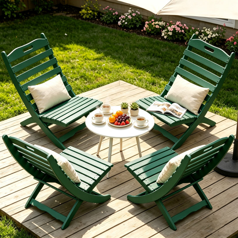 4 Pcs Outdoor Folding Adirondack Chairs (Set Of 4), Green