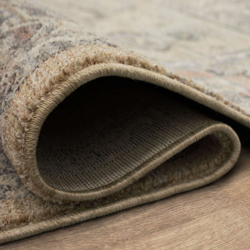 Echo Damask Beige and Gray Synthetic Rectangular Rug